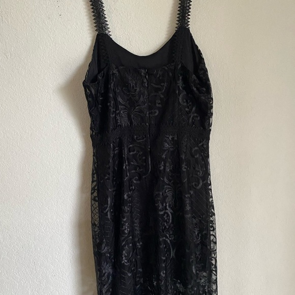 Reveuse Ruffle Hem Black Crochet Lace Semi sheer Coquette Goth Midi Sexy Dress L - Picture 11 of 13